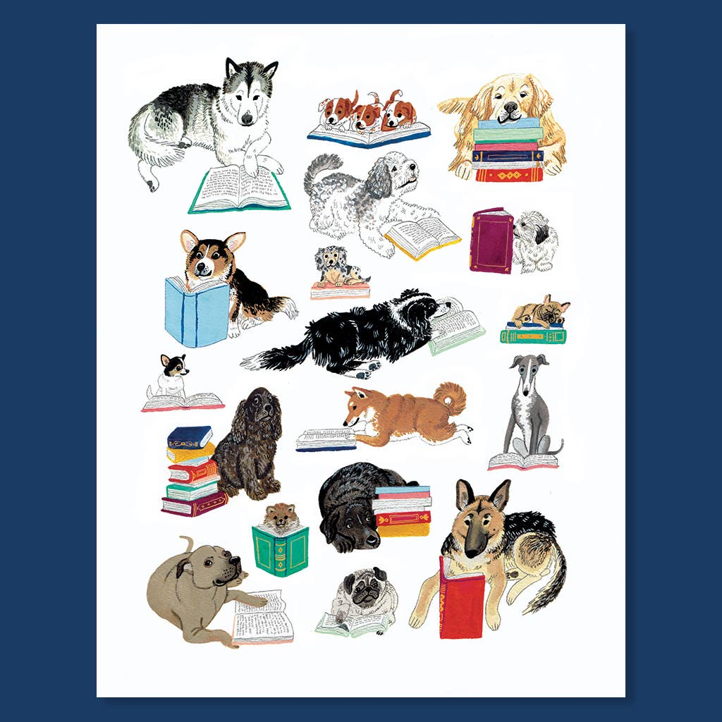 Books & Dogs Print: 8 x 10 inches