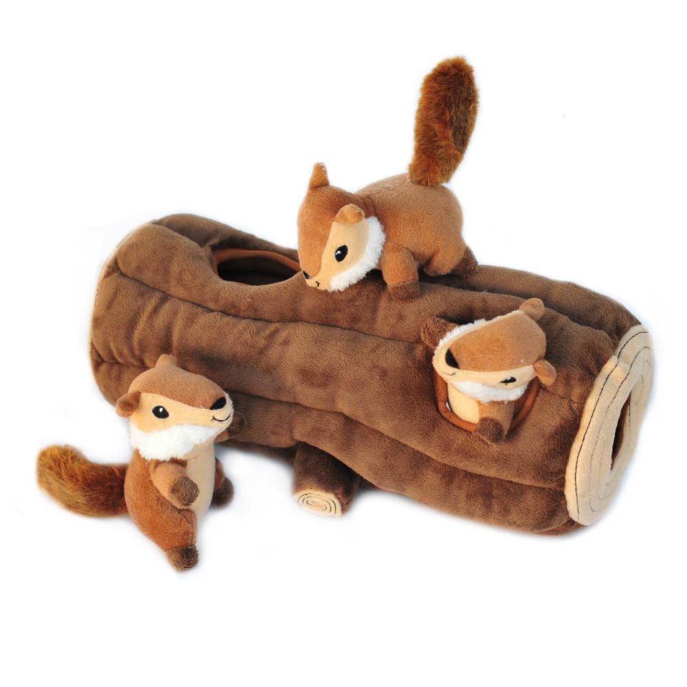 Zippy Burrow - Burrow Log with 3 Chipmunks - Dog Toy