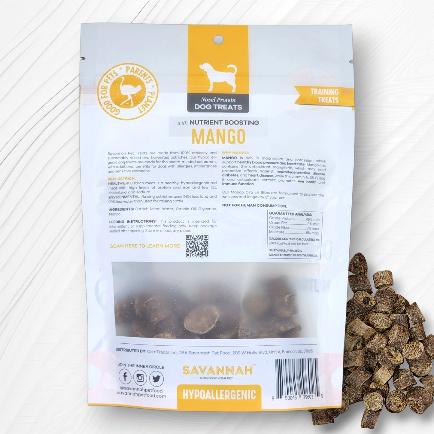 Hypoallergenic Ostrich Bite Dog Treats with Nutritious Mango