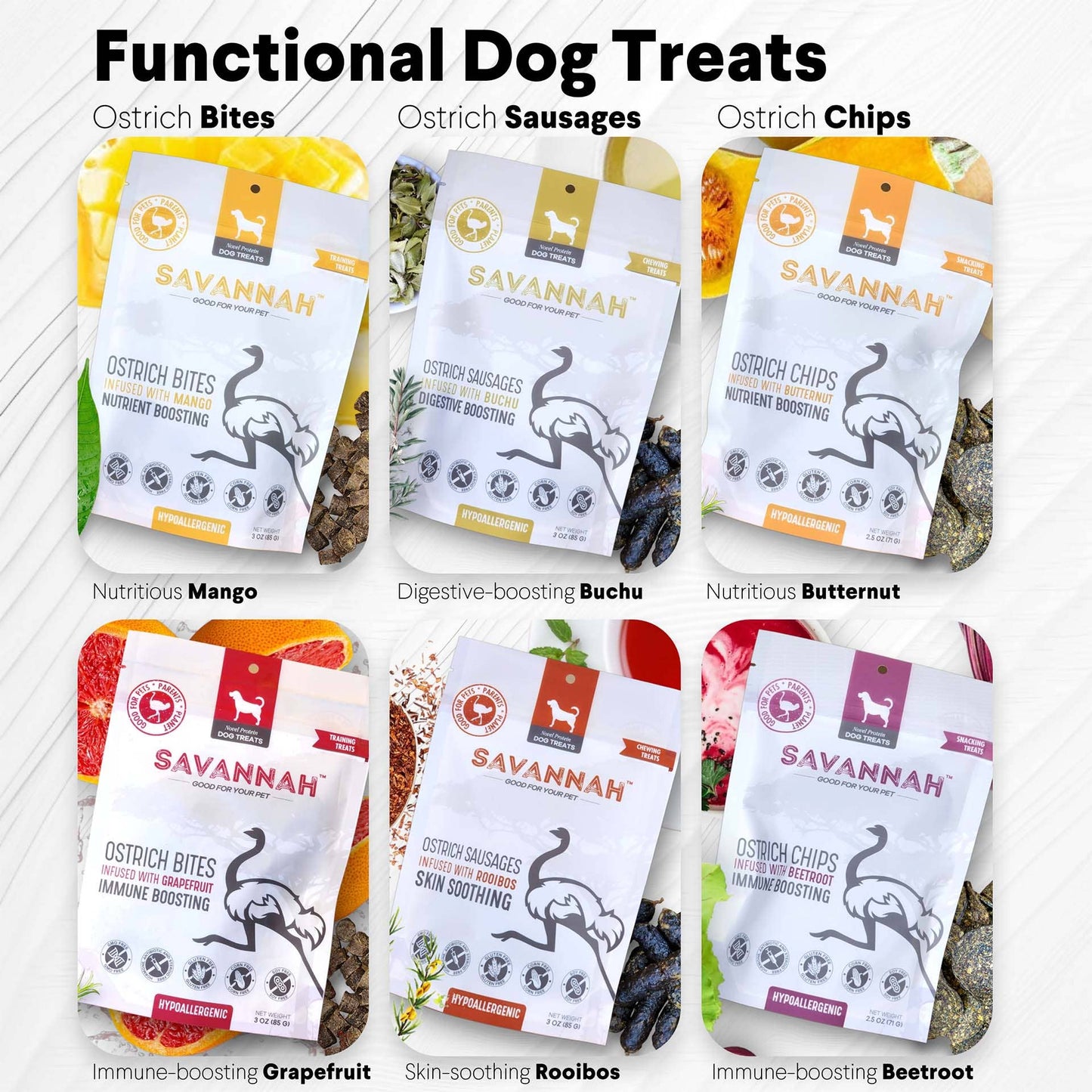 Hypoallergenic Ostrich Bite Dog Treats with Nutritious Mango