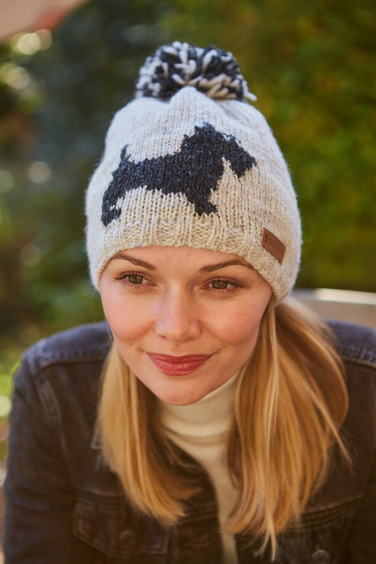 Scottish Terrier Dog Wool Hand Knit Bobble Beanie Hat