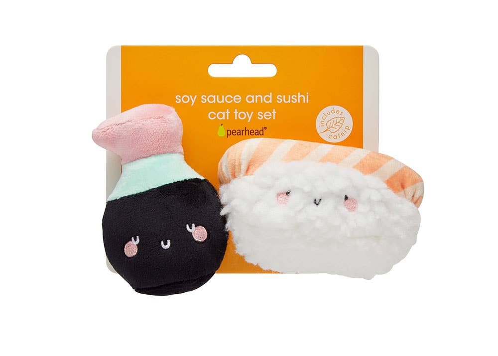 Pearhead Soy Sauce and Sushi Cat Toy Set 2pc