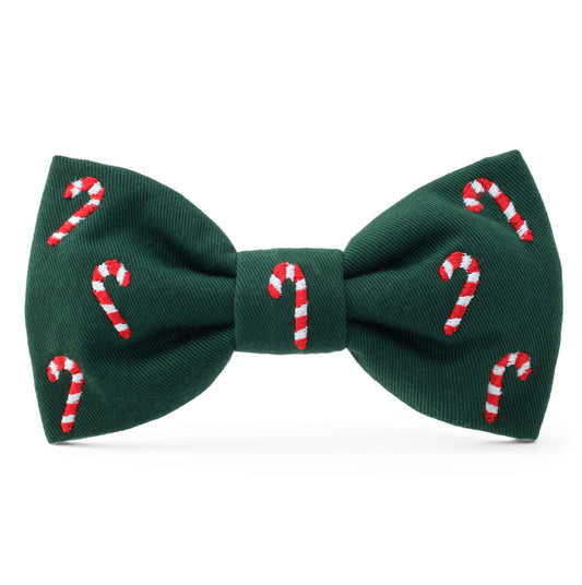 Candy Canes Embroidered Dog Holiday Bow Tie