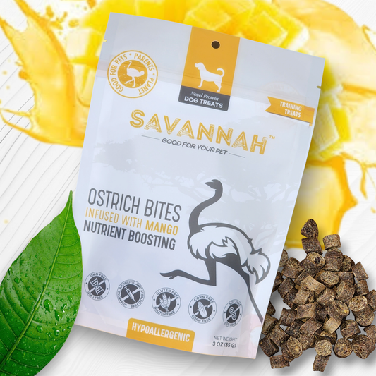 Hypoallergenic Ostrich Bite Dog Treats with Nutritious Mango