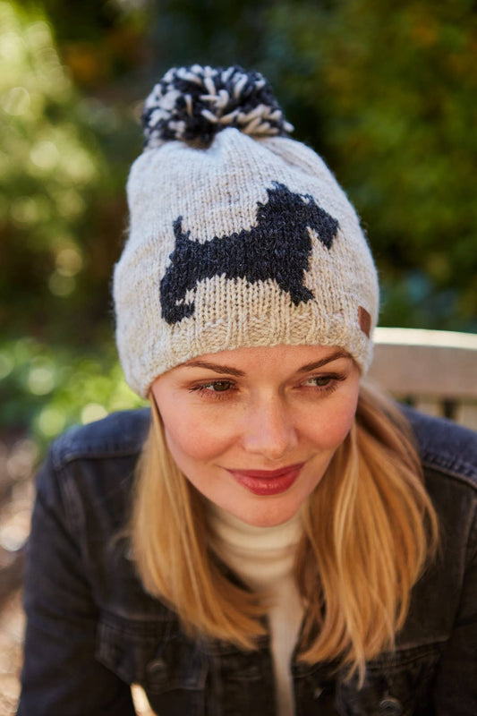 Scottish Terrier Dog Wool Hand Knit Bobble Beanie Hat