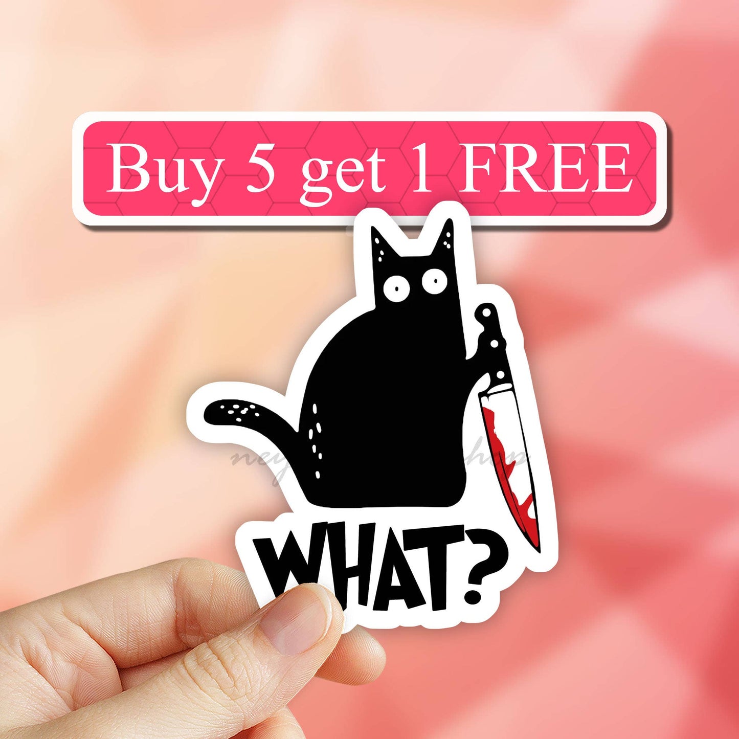 Black Cat What funny Vinyl Sticker, cat meme decal, laptop