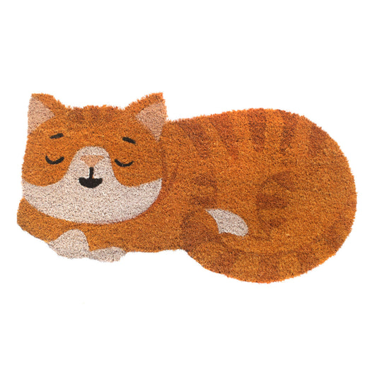 Orange Sleeping Cat Shaped Doormat: 16"x30"